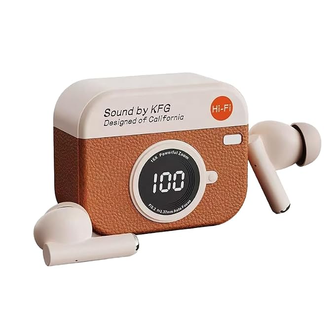 Q86 Retro earbuds Wireless Bluetooth 5.3 TWS Earbuds | Leather Camera shape