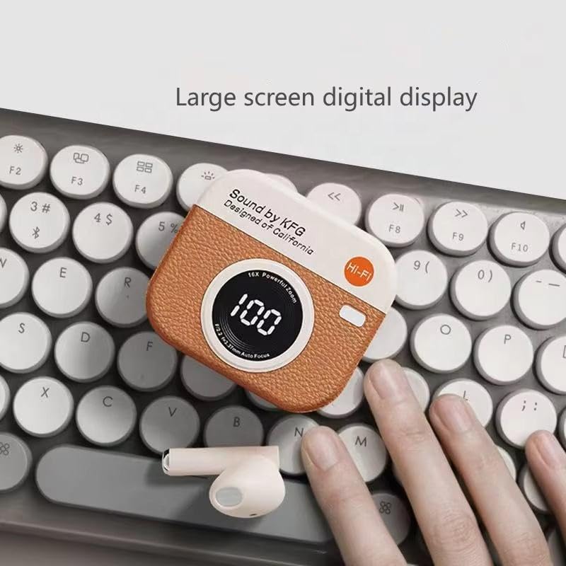 Q86 Retro earbuds Wireless Bluetooth 5.3 TWS Earbuds | Leather Camera shape