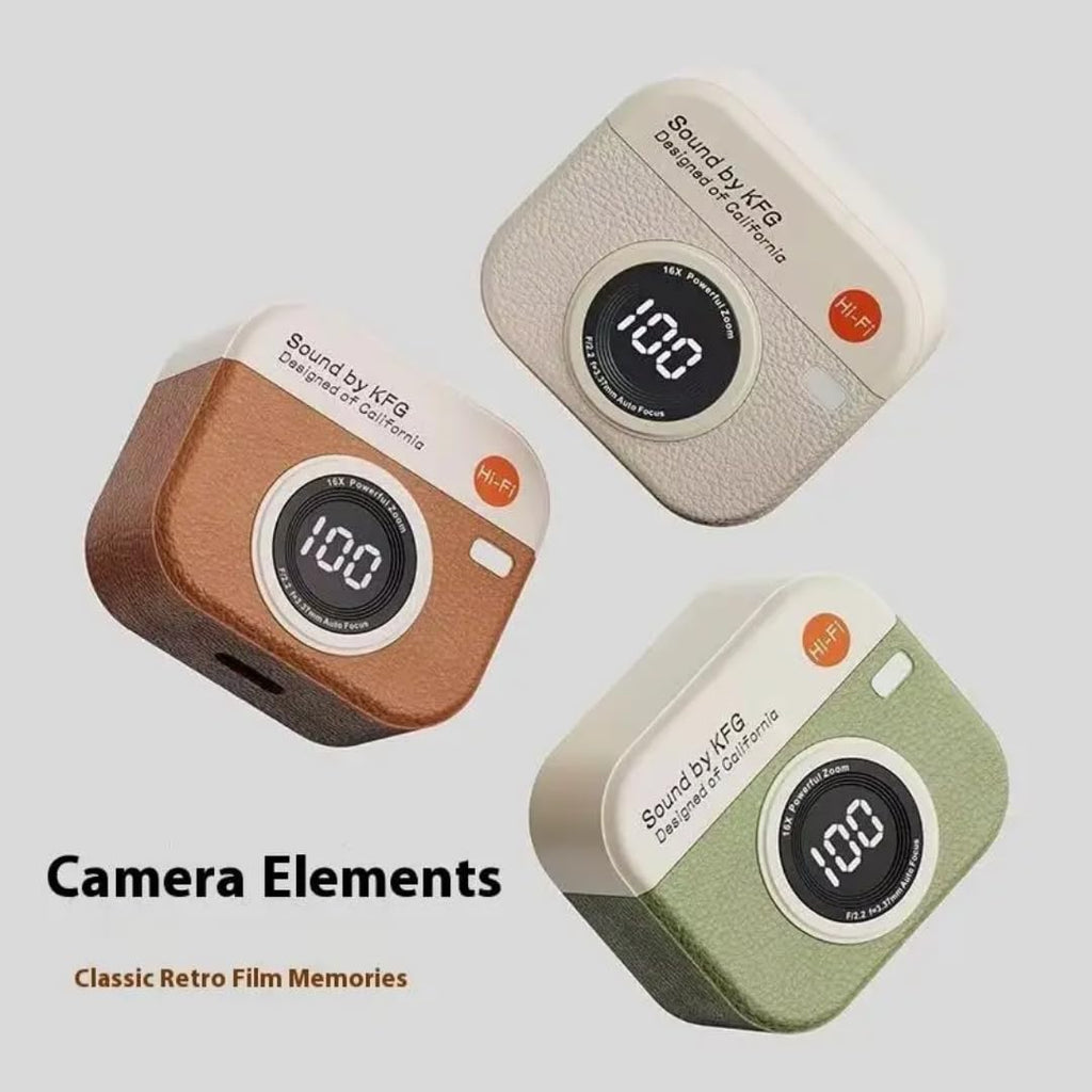 Q86 Retro earbuds Wireless Bluetooth 5.3 TWS Earbuds | Leather Camera shape